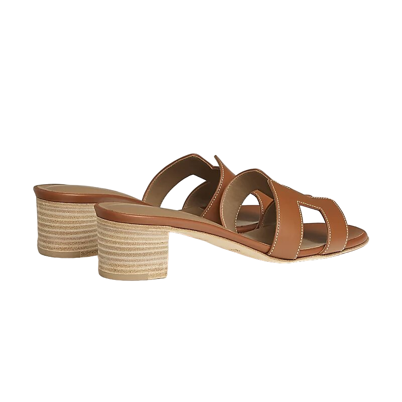 Hermes Oran Oasis H Sandals Heels Classic Gold Brown