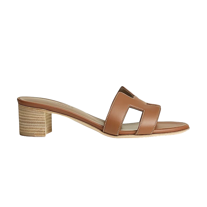 Hermes Oran Oasis H Sandals Heels Classic Gold Brown