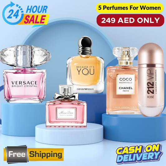 Miss Dior + Coco Mademoiselle + Versace Bright Crystal + Because its You + 212 VIP Rose