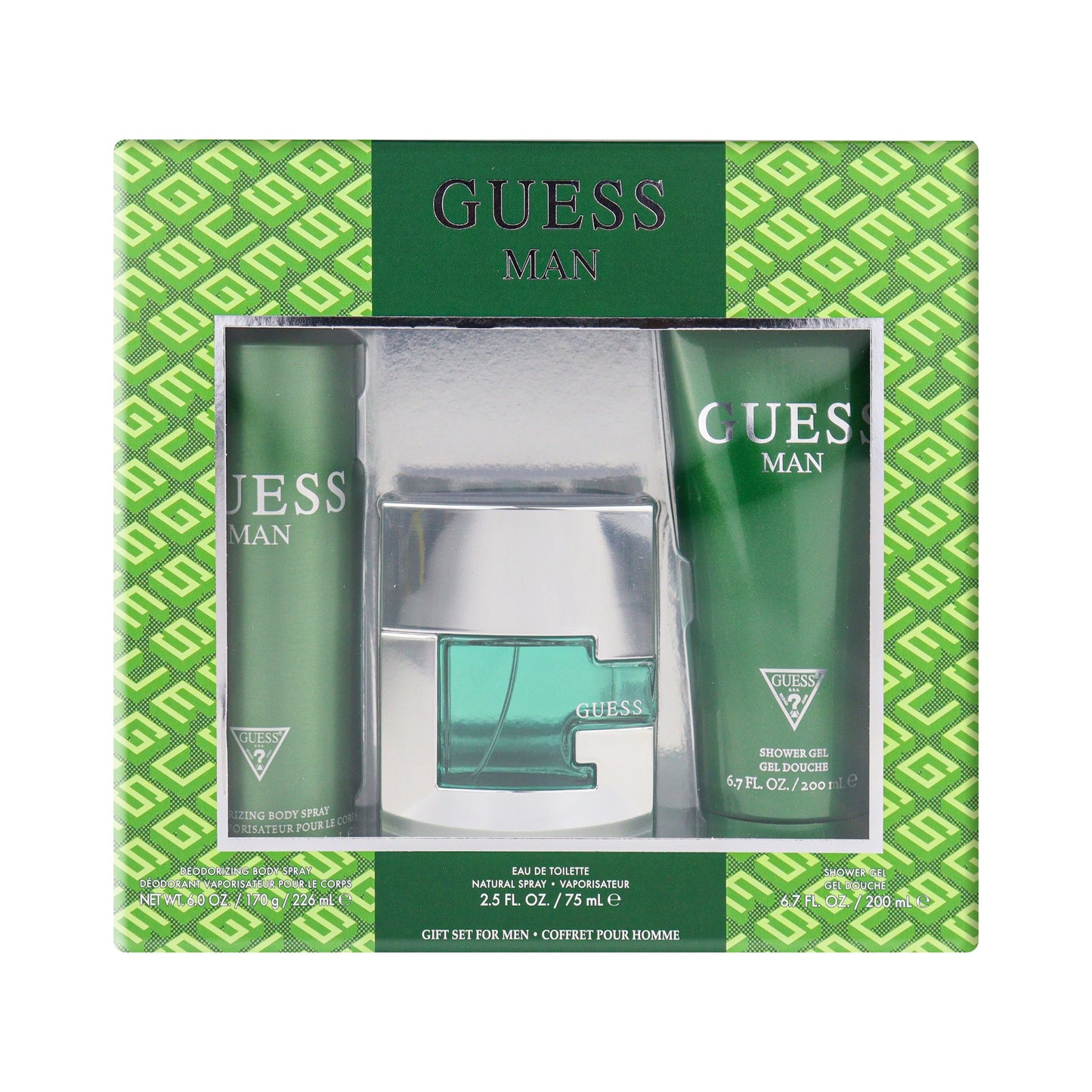 Guess 3-Piece Green Gift Set for Men, 100ml EDT, 200ml Shower Gel, 226ml Body Spray